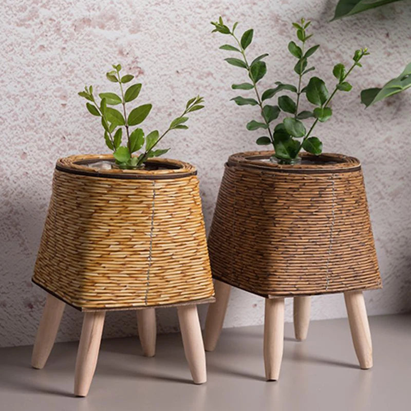 Nordic Rattan Planter with Legs – Faux Woven Flower Pot | Lightweight, Durable & Stylish | Field & Forage Home Garden Decor