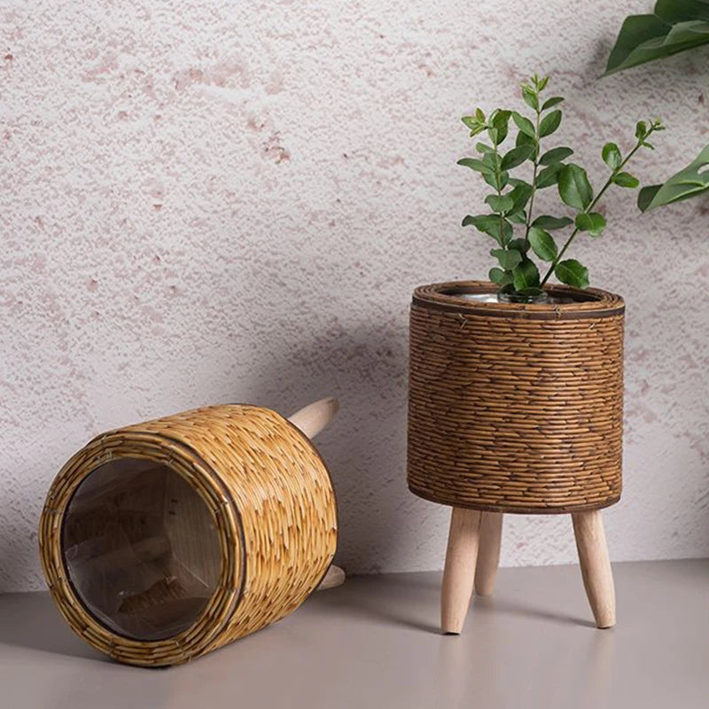 Nordic Rattan Planter with Legs – Faux Woven Flower Pot | Lightweight, Durable & Stylish | Field & Forage Home Garden Decor