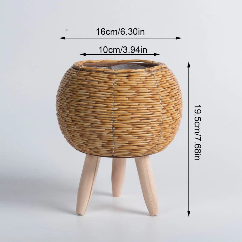 Nordic Rattan Planter with Legs – Faux Woven Flower Pot | Lightweight, Durable & Stylish | Field & Forage Home Garden Decor
