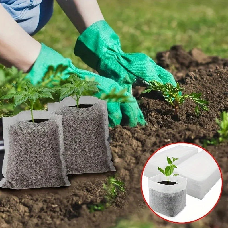 Biodegradable Seedling Grow Bags | 100-Pack Non-Woven Fabric Pots | 8x10 cm | Eco-Friendly for Seed Starting & Transplanting