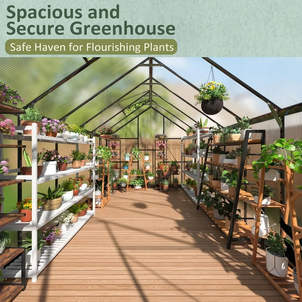 Polycarbonate Greenhouse with Roof Vent | Walk-In Aluminum Frame Structure | Quick Setup | Multiple Sizes