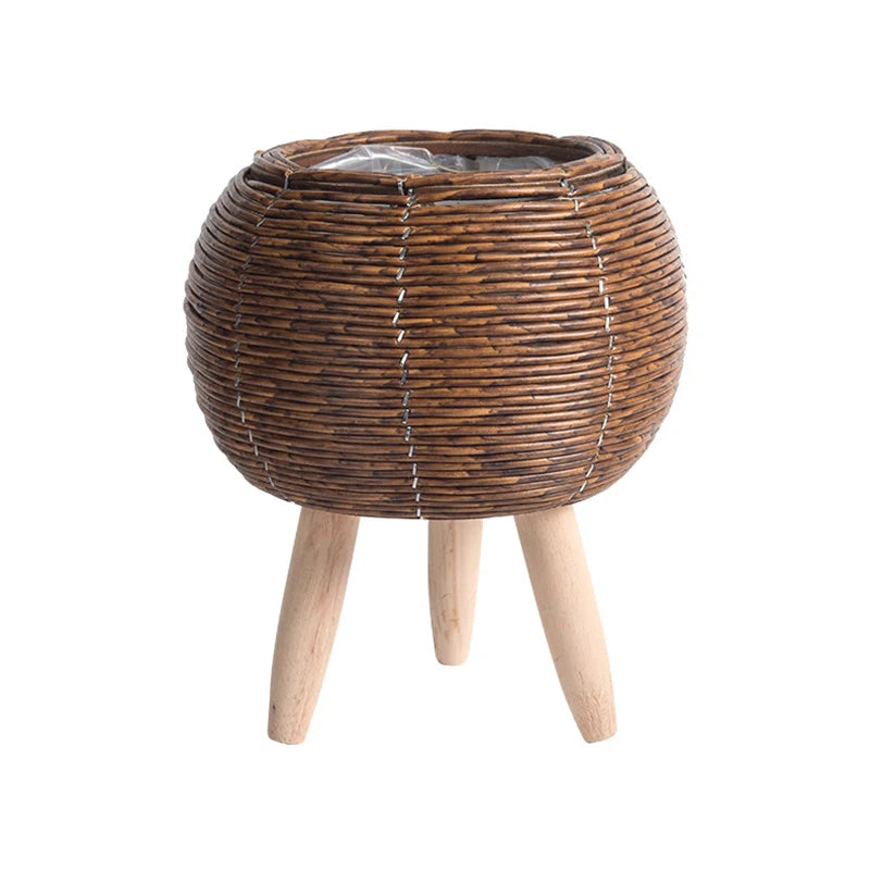 Nordic Rattan Planter with Legs – Faux Woven Flower Pot | Lightweight, Durable & Stylish | Field & Forage Home Garden Decor