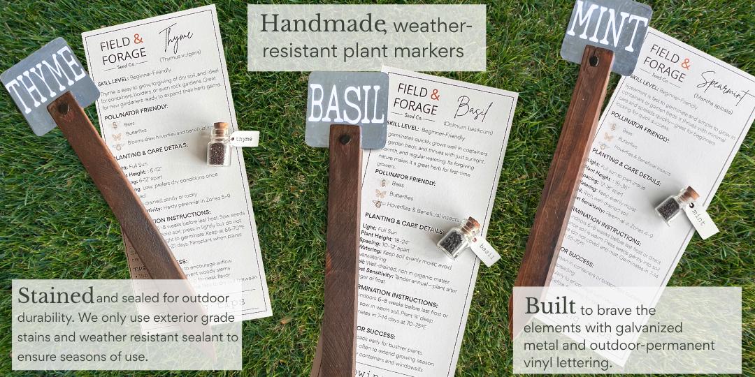 Handcrafted Herb Marker & Seed Gift Set | Rustic Garden Signs with Basil, Mint and Thyme Seeds