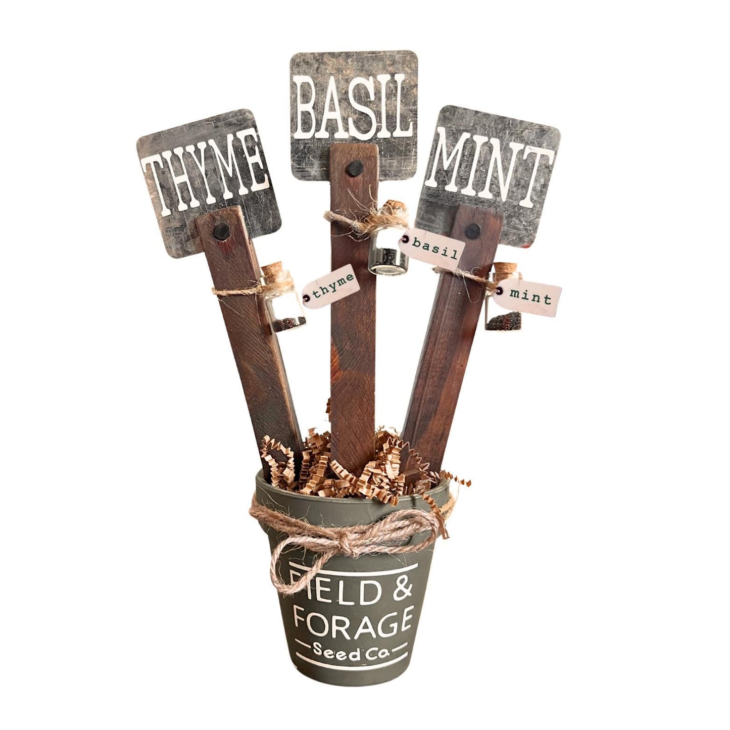 Handcrafted Herb Marker & Seed Gift Set | Rustic Garden Signs with Basil, Mint and Thyme Seeds