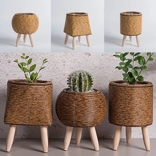 Nordic Rattan Planter with Legs – Faux Woven Flower Pot | Lightweight, Durable & Stylish | Field & Forage Home Garden Decor