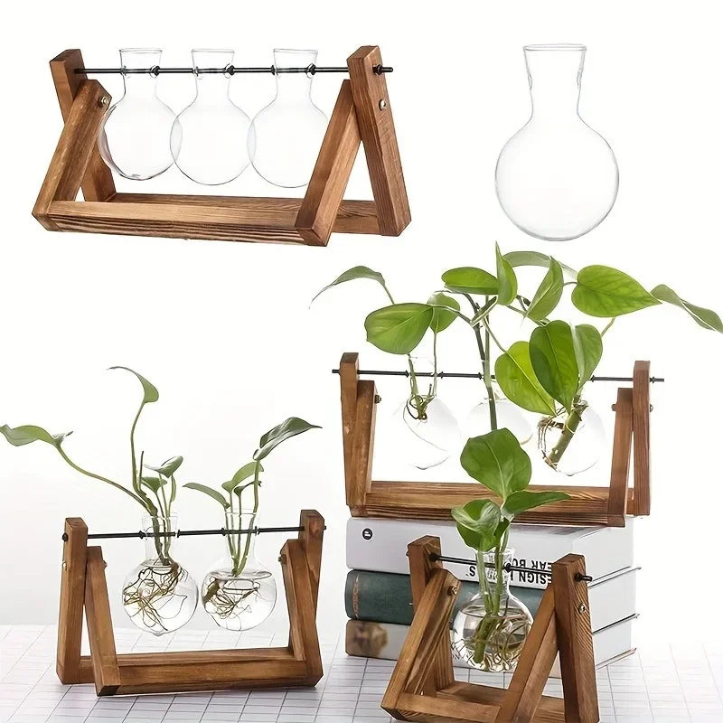 Plant Propagation Station | Wooden Stand with Glass Bulb Vases | Vintage Indoor Hydroponic Planter | 1, 2, or 3 Bulb Holder