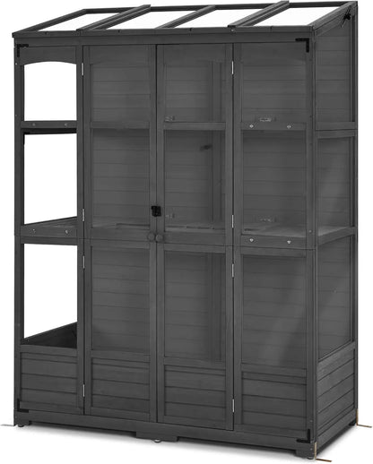 Wooden Greenhouse with Hinged Roof Vent & Adjustable Shelves | Fir Frame with Acrylic Panels | Compact Outdoor Cold Frame for Seed Starting & Plant Storage