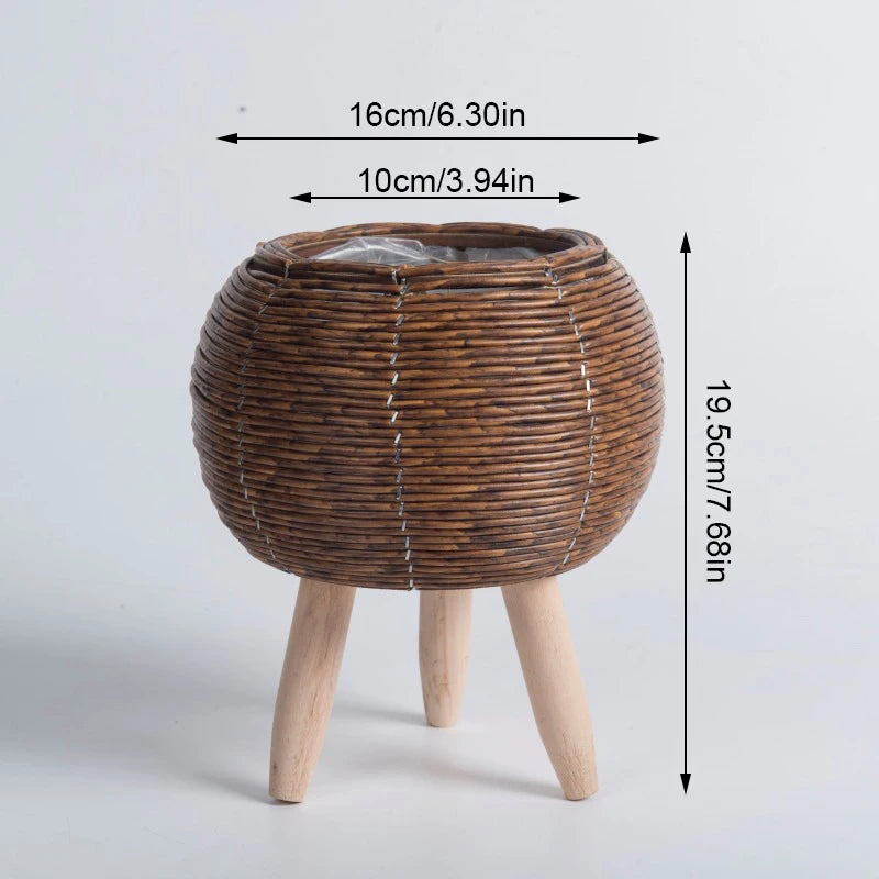 Nordic Rattan Planter with Legs – Faux Woven Flower Pot | Lightweight, Durable & Stylish | Field & Forage Home Garden Decor