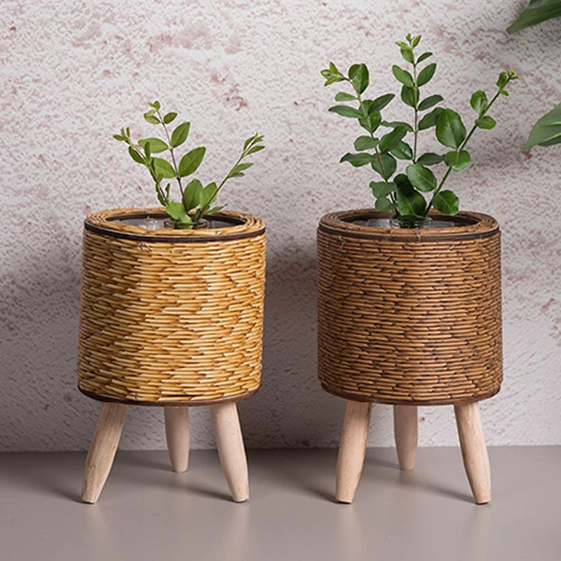 Nordic Rattan Planter with Legs – Faux Woven Flower Pot | Lightweight, Durable & Stylish | Field & Forage Home Garden Decor