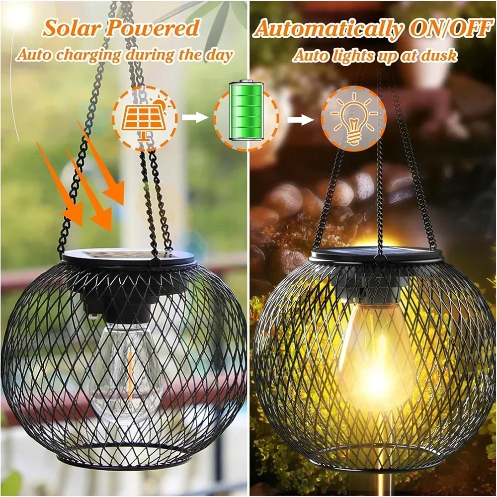 Solar Hanging Lantern | Metal Waterproof Outdoor Light | 800mAh Battery | IP65 Rated | 12–14 Hour Runtime
