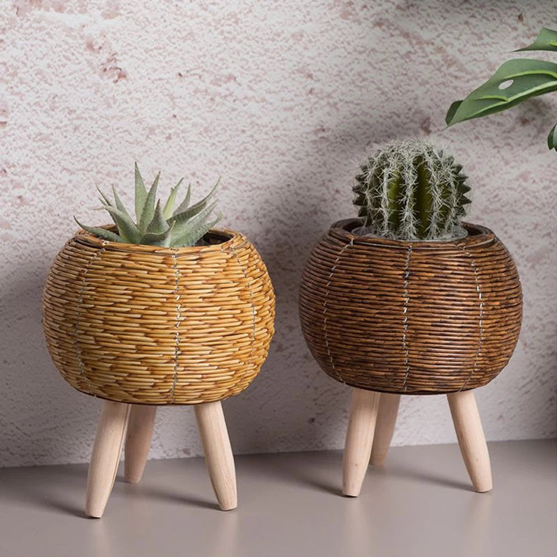 Nordic Rattan Planter with Legs – Faux Woven Flower Pot | Lightweight, Durable & Stylish | Field & Forage Home Garden Decor