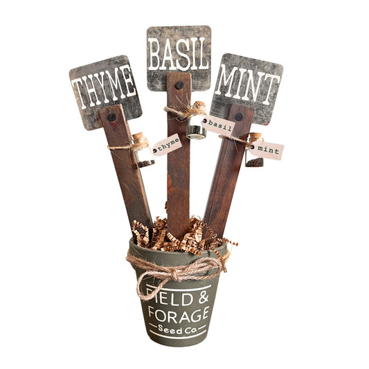 Handcrafted Herb Marker & Seed Gift Set | Rustic Garden Signs with Basil, Mint and Thyme Seeds